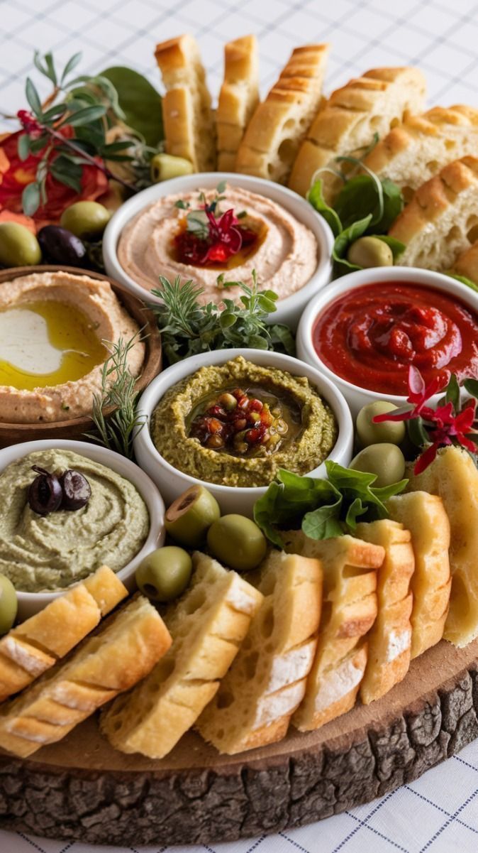Lebanese mezze platter with dips and bread