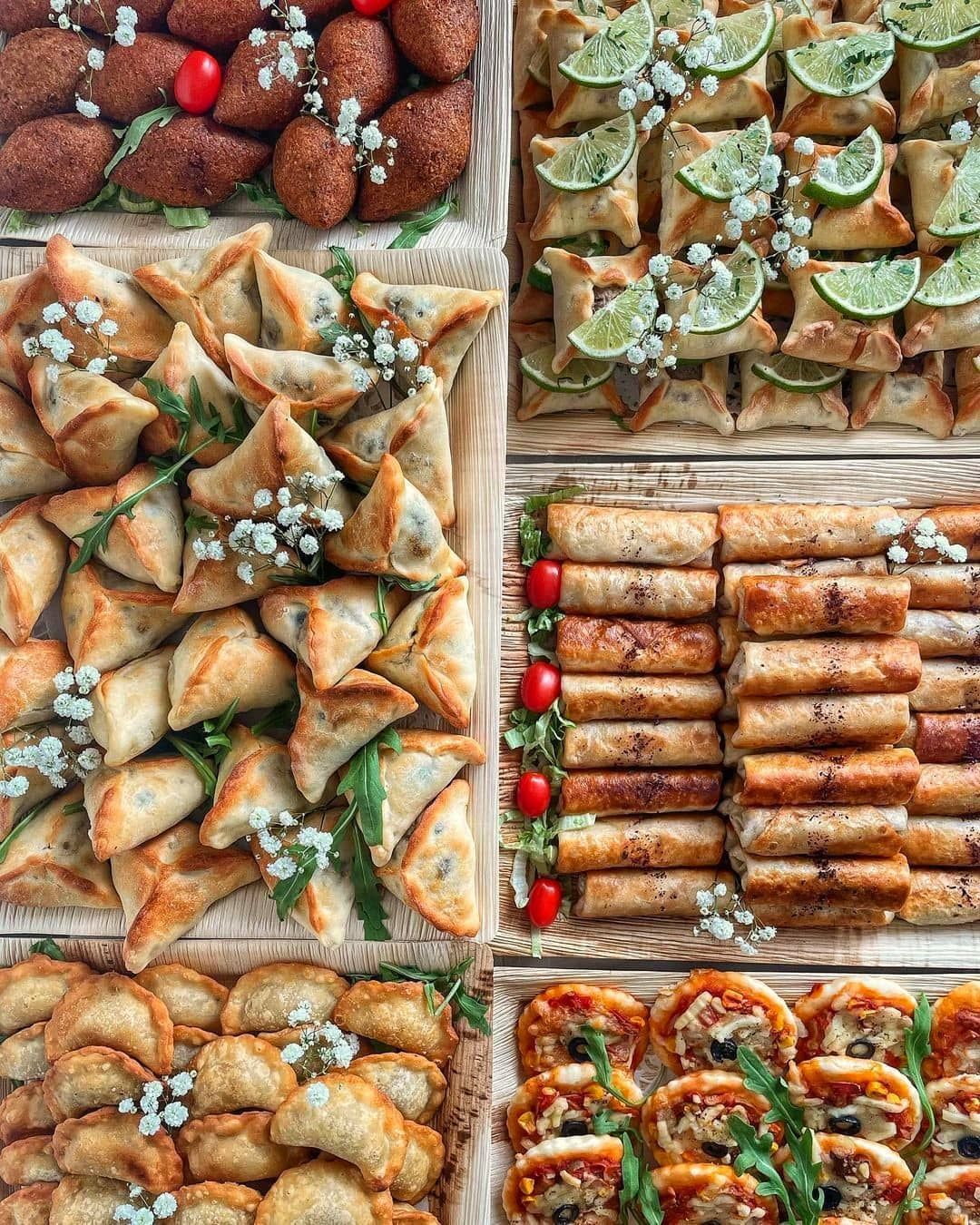Lebanese pastries and appetizers flat lay